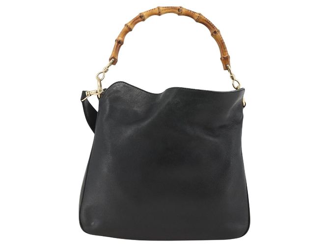 Borsa a Spalla in Pelle Gucci Bamboo 2way Nera Oro 001 1705 1638 Auth YKZ462 Nero D'oro - vista 13