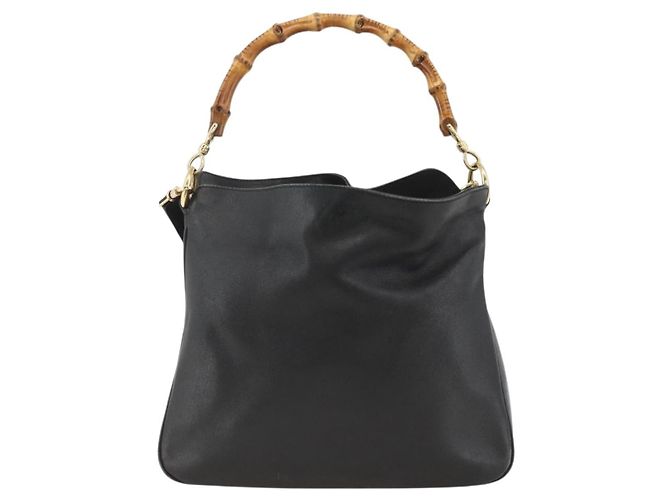 Borsa a Spalla in Pelle Gucci Bamboo 2way Nera Oro 001 1705 1638 Auth YKZ462 Nero D'oro - vista 2