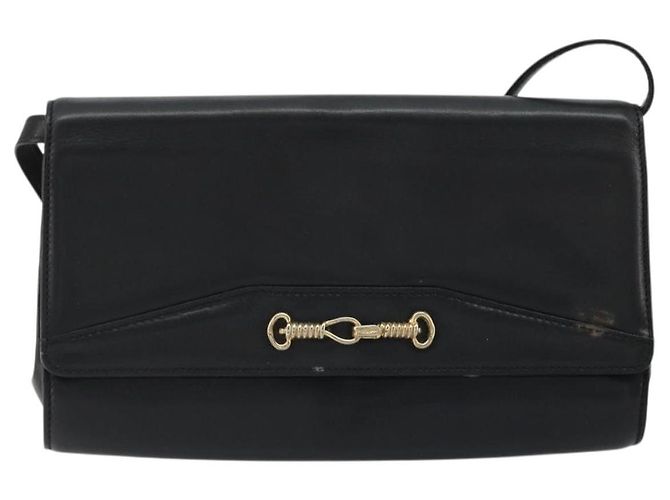 Céline Borsa a Spalla Horsebit in Pelle Nera e Oro Auth INZ069 Nero D'oro - vista 13