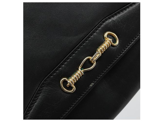 Céline Borsa a Spalla Horsebit in Pelle Nera e Oro Auth INZ069 Nero D'oro - vista 19