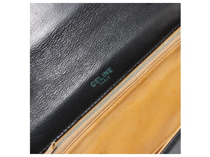 Céline Borsa a Spalla Horsebit in Pelle Nera e Oro Auth INZ069 Nero D'oro - vista 20