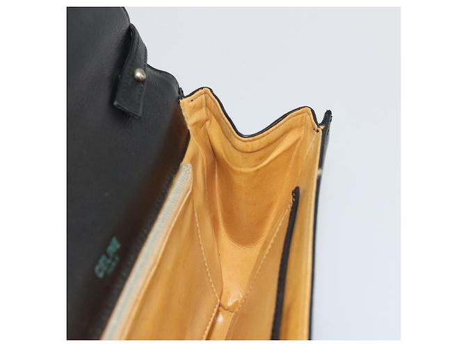 Céline Borsa a Spalla Horsebit in Pelle Nera e Oro Auth INZ069 Nero D'oro - vista 21