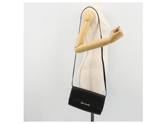 Céline Borsa a Spalla Horsebit in Pelle Nera e Oro Auth INZ069 Nero D'oro - vista 25