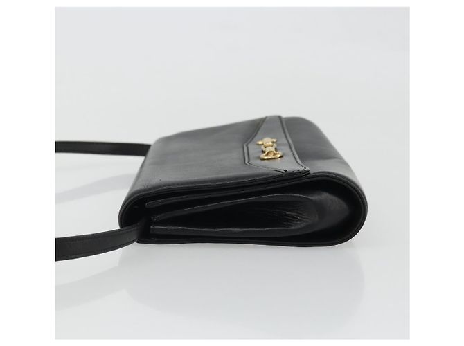Céline Borsa a Spalla Horsebit in Pelle Nera e Oro Auth INZ069 Nero D'oro - vista 4