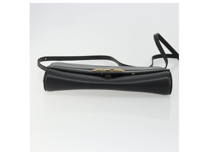 Céline Borsa a Spalla Horsebit in Pelle Nera e Oro Auth INZ069 Nero D'oro - vista 5