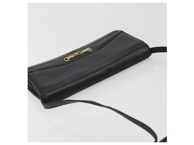 Céline Borsa a Spalla Horsebit in Pelle Nera e Oro Auth INZ069 Nero D'oro - vista 6