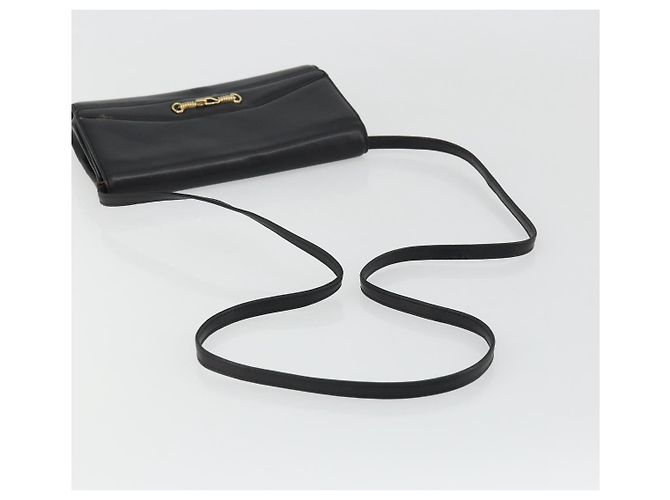 Céline Borsa a Spalla Horsebit in Pelle Nera e Oro Auth INZ069 Nero D'oro - vista 7