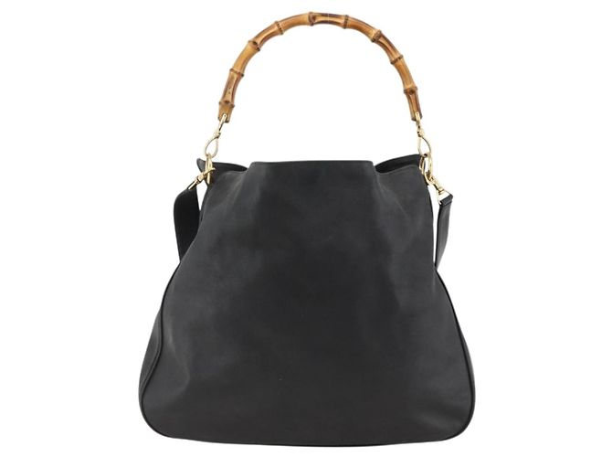 Borsa a Spalla in Pelle Gucci Bamboo 2way Nera Oro 001 0166 1577 Auth YKZ947 Nero D'oro - vista 13
