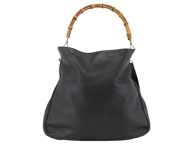 Borsa a Spalla in Pelle Gucci Bamboo 2way Nera Oro 001 0166 1577 Auth YKZ947 Nero D'oro - vista 2