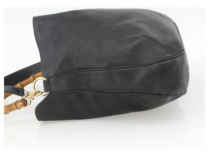Borsa a Spalla in Pelle Gucci Bamboo 2way Nera Oro 001 0166 1577 Auth YKZ947 Nero D'oro - vista 3