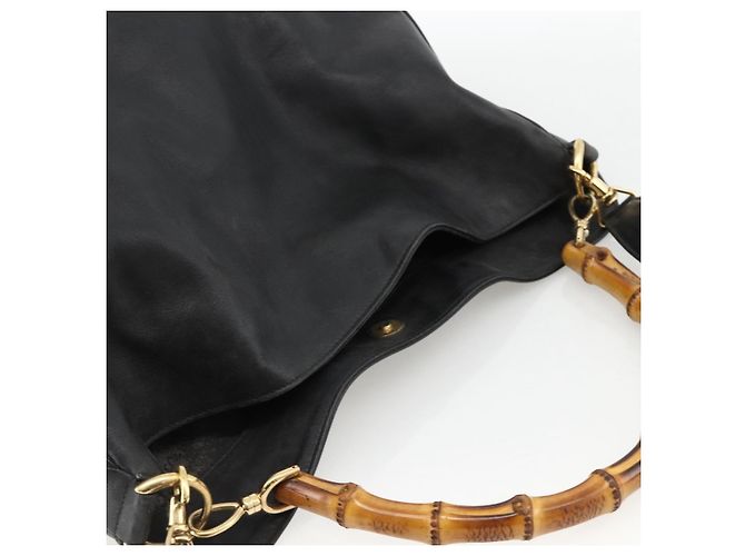 Borsa a Spalla in Pelle Gucci Bamboo 2way Nera Oro 001 0166 1577 Auth YKZ947 Nero D'oro - vista 6