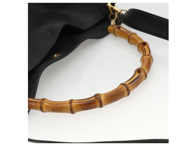 Borsa a Spalla in Pelle Gucci Bamboo 2way Nera Oro 001 0166 1577 Auth YKZ947 Nero D'oro - vista 7