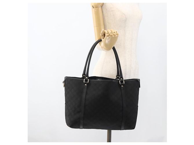 Borsa Tote GG Canvas Gucci Outlet Nera Argento 265695 Auth AMZ157 Nero - vista 21