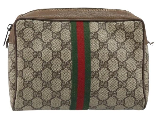 GUCCI GG Supreme Web Sherry Line Clutch Bag PVC Beige Oro 89 01 012 Auth YKZ156 - vista 13