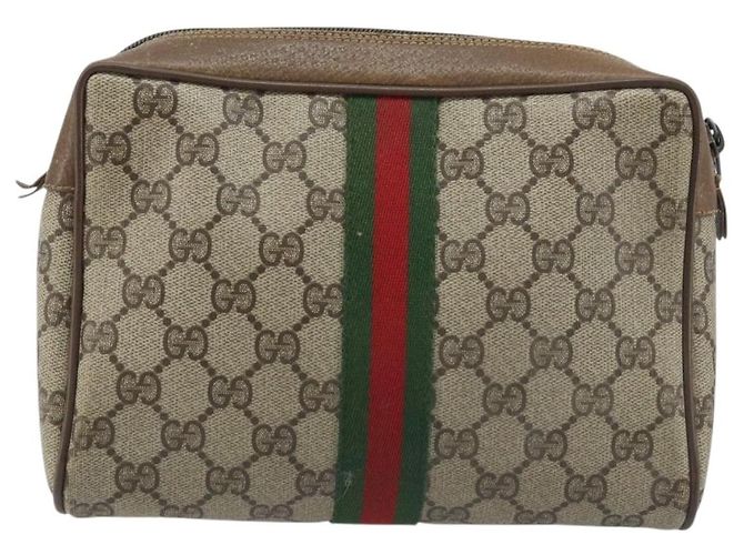 GUCCI GG Supreme Web Sherry Line Clutch Bag PVC Beige Oro 89 01 012 Auth YKZ156 - vista 2