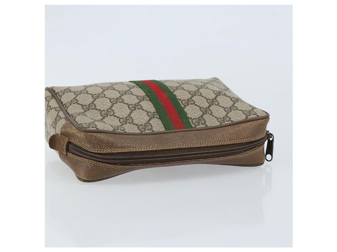 GUCCI GG Supreme Web Sherry Line Clutch Bag PVC Beige Oro 89 01 012 Auth YKZ156 - vista 5