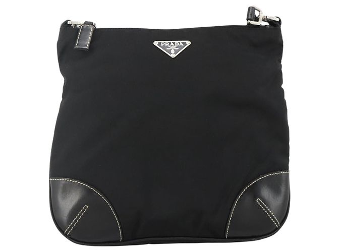 Borsa a Spalla PRADA Nylon Nero Argento Auth YKZ1103 - vista 13