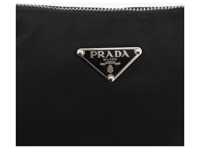 Borsa a Spalla PRADA Nylon Nero Argento Auth YKZ1103 - vista 18