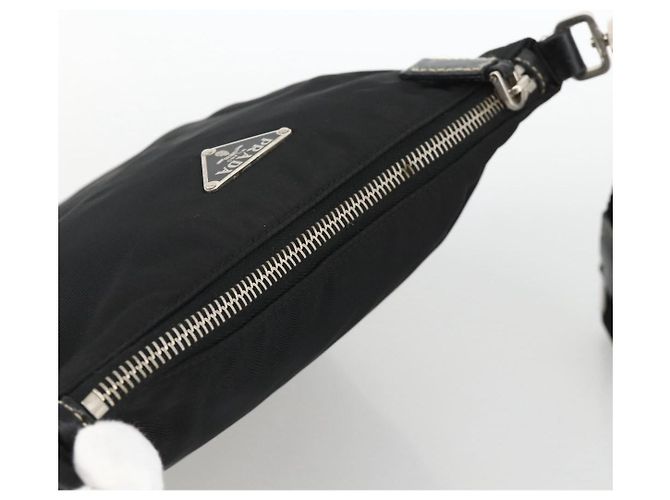 Borsa a Spalla PRADA Nylon Nero Argento Auth YKZ1103 - vista 6