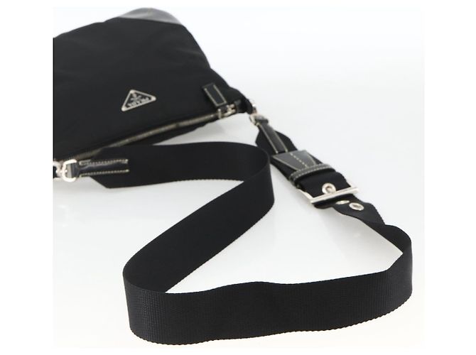Borsa a Spalla PRADA Nylon Nero Argento Auth YKZ1103 - vista 7
