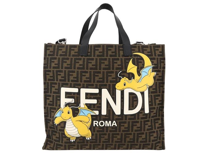 FENDI Pokemon Dragonite Fragment Zucca Canvas Tasche 2way Schwarz Braun Auth ka3850SM - Ansicht 13