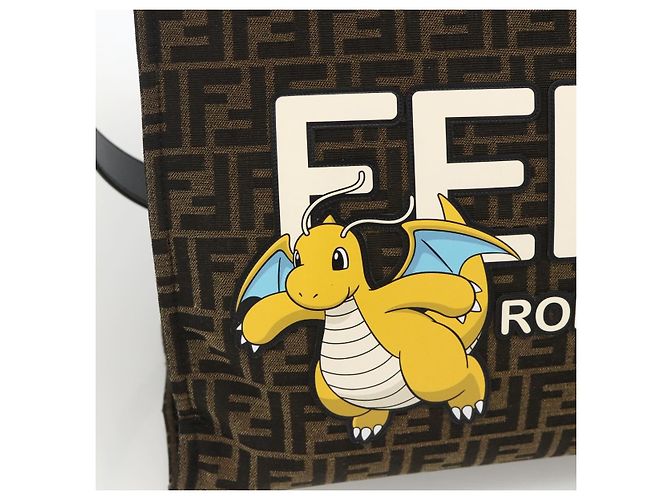 FENDI Pokemon Dragonite Fragment Zucca Canvas Tasche 2way Schwarz Braun Auth ka3850SM - Ansicht 19