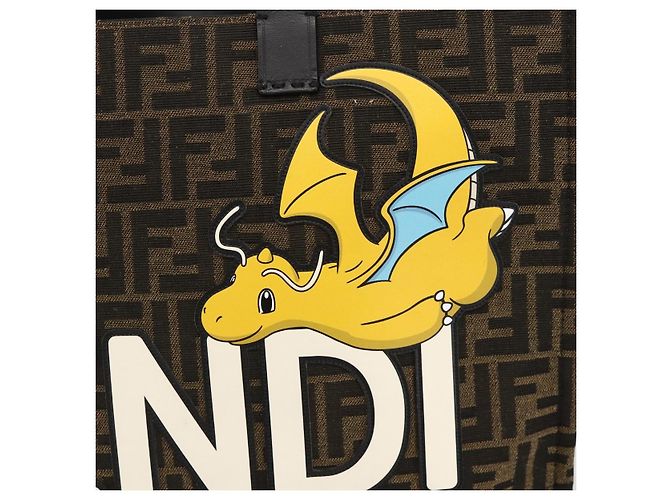 FENDI Pokemon Dragonite Fragment Zucca Canvas Tasche 2way Schwarz Braun Auth ka3850SM - Ansicht 20
