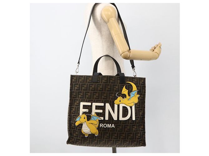FENDI Pokemon Dragonite Fragment Zucca Canvas Tasche 2way Schwarz Braun Auth ka3850SM - Ansicht 26