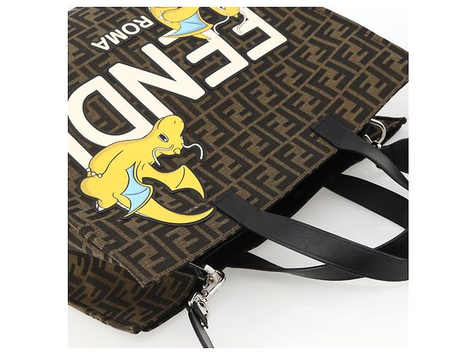 FENDI Pokemon Dragonite Fragment Zucca Canvas Tasche 2way Schwarz Braun Auth ka3850SM - Ansicht 6
