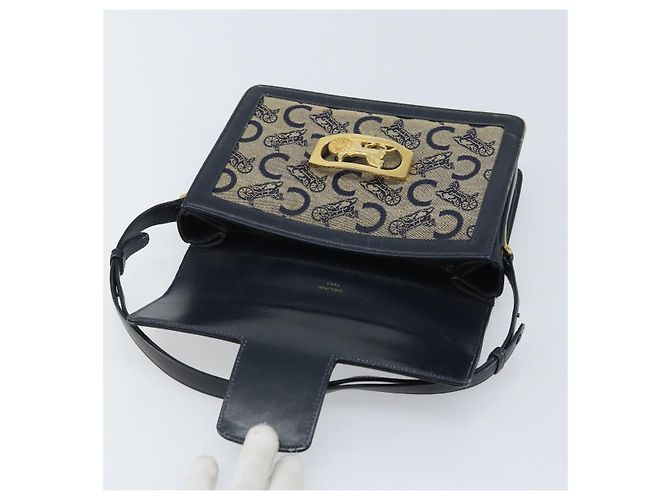 Céline Borsa a spalla Celine C Sulky Carriage in tela blu navy e oro Auth ARZ786 D'oro - vista 10