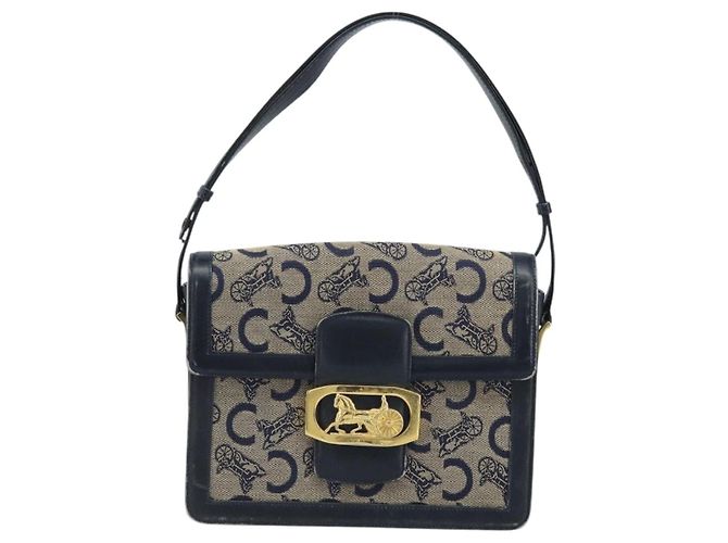 Céline Borsa a spalla Celine C Sulky Carriage in tela blu navy e oro Auth ARZ786 D'oro - vista 13