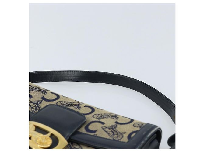 Céline Borsa a spalla Celine C Sulky Carriage in tela blu navy e oro Auth ARZ786 D'oro - vista 14