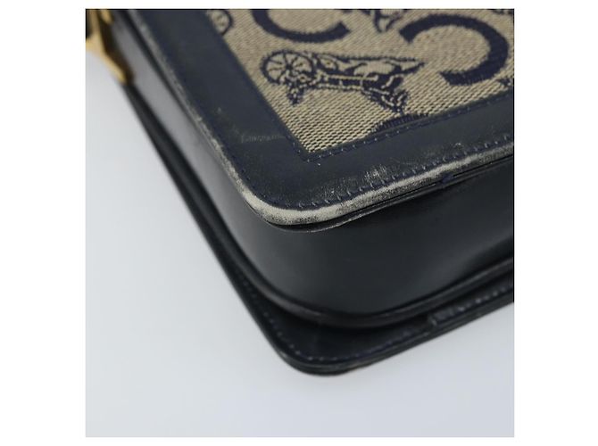 Céline Borsa a spalla Celine C Sulky Carriage in tela blu navy e oro Auth ARZ786 D'oro - vista 15