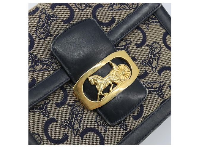 Céline Borsa a spalla Celine C Sulky Carriage in tela blu navy e oro Auth ARZ786 D'oro - vista 18