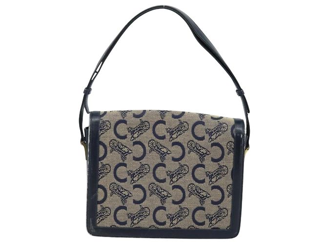 Céline Borsa a spalla Celine C Sulky Carriage in tela blu navy e oro Auth ARZ786 D'oro - vista 2