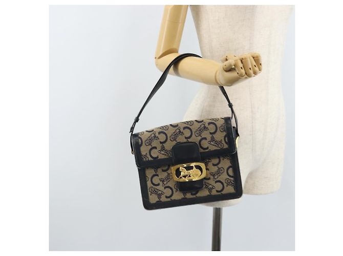 Céline Borsa a spalla Celine C Sulky Carriage in tela blu navy e oro Auth ARZ786 D'oro - vista 24
