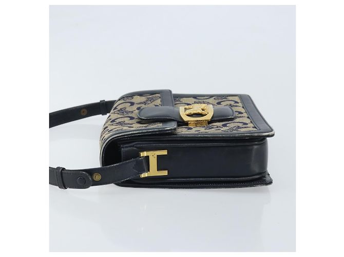 Céline Borsa a spalla Celine C Sulky Carriage in tela blu navy e oro Auth ARZ786 D'oro - vista 4