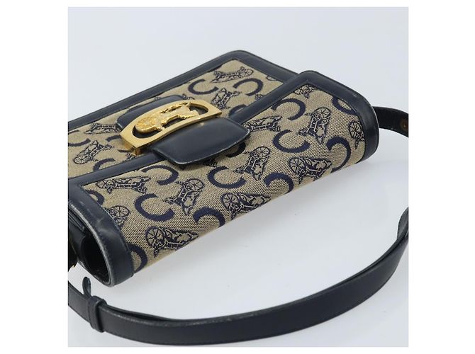 Céline Borsa a spalla Celine C Sulky Carriage in tela blu navy e oro Auth ARZ786 D'oro - vista 6