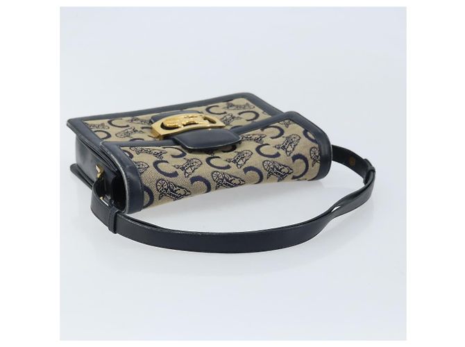 Céline Borsa a spalla Celine C Sulky Carriage in tela blu navy e oro Auth ARZ786 D'oro - vista 7