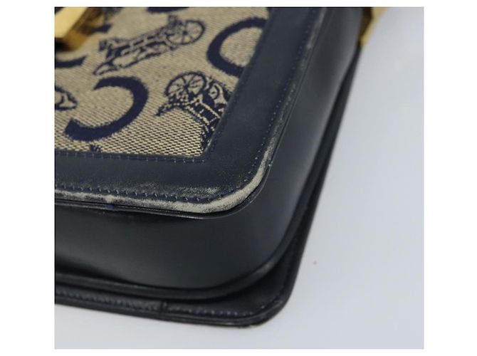 Céline Borsa a spalla Celine C Sulky Carriage in tela blu navy e oro Auth ARZ786 D'oro - vista 8