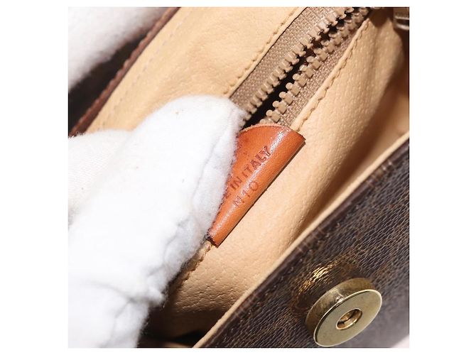 Céline Bolsa de ombro circular em lona Macadam CELINE em couro PVC marrom e dourado Auth BAZ798 - vista 12