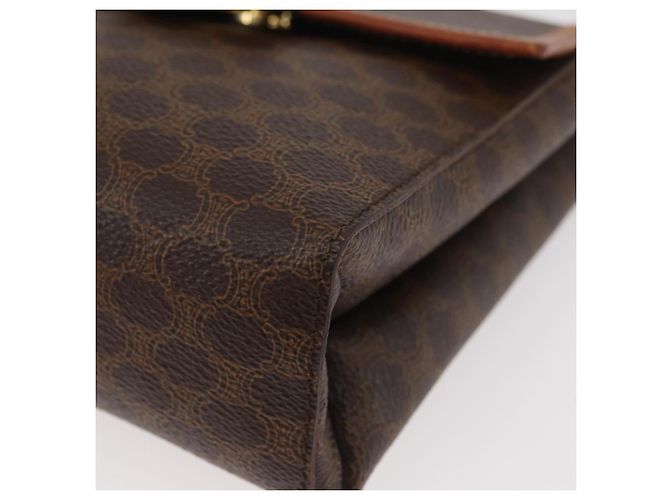 Céline Bolsa de ombro circular em lona Macadam CELINE em couro PVC marrom e dourado Auth BAZ798 - vista 14