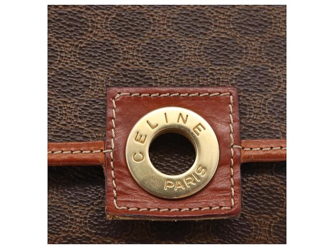 Céline Bolsa de ombro circular em lona Macadam CELINE em couro PVC marrom e dourado Auth BAZ798 - vista 17