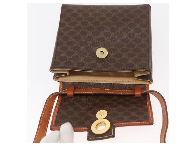 Céline Bolsa de ombro circular em lona Macadam CELINE em couro PVC marrom e dourado Auth BAZ798 - vista 18