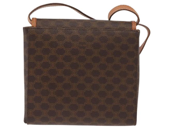 Céline Bolsa de ombro circular em lona Macadam CELINE em couro PVC marrom e dourado Auth BAZ798 - vista 2