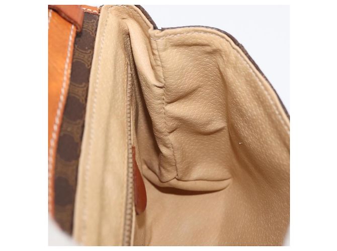 Céline Bolsa de ombro circular em lona Macadam CELINE em couro PVC marrom e dourado Auth BAZ798 - vista 20