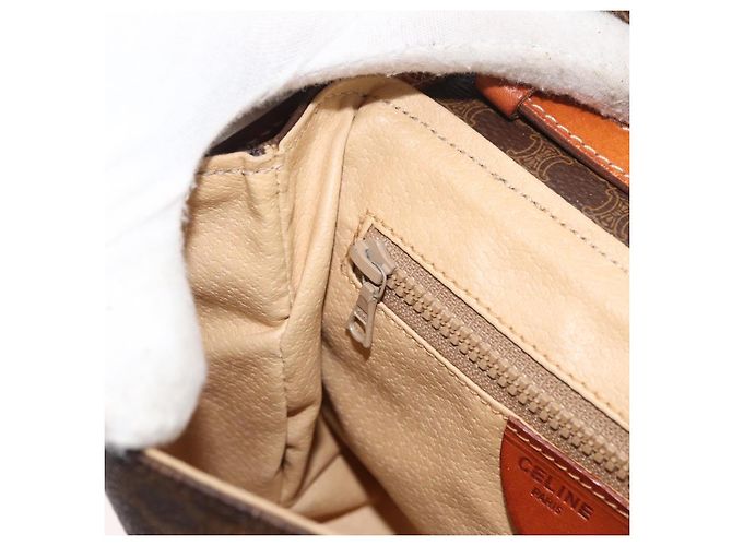 Céline Bolsa de ombro circular em lona Macadam CELINE em couro PVC marrom e dourado Auth BAZ798 - vista 22