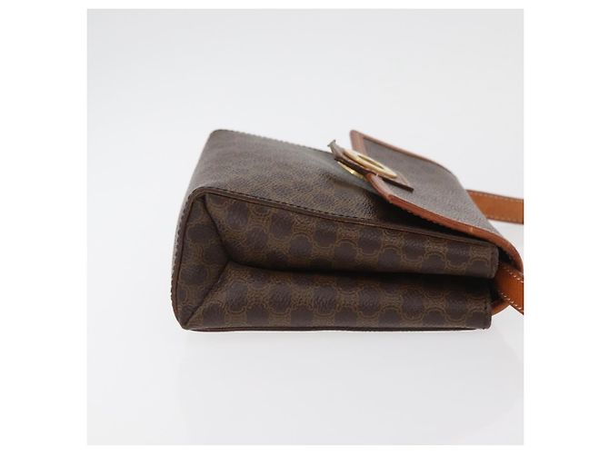 Céline Bolsa de ombro circular em lona Macadam CELINE em couro PVC marrom e dourado Auth BAZ798 - vista 3