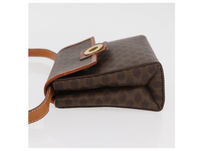 Céline Bolsa de ombro circular em lona Macadam CELINE em couro PVC marrom e dourado Auth BAZ798 - vista 4