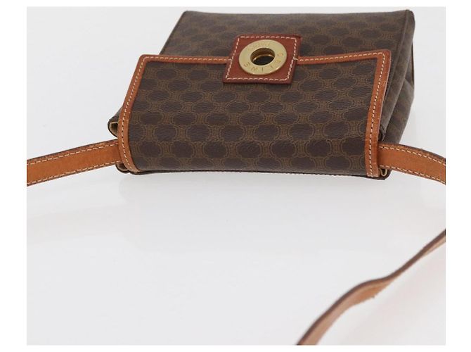 Céline Bolsa de ombro circular em lona Macadam CELINE em couro PVC marrom e dourado Auth BAZ798 - vista 6